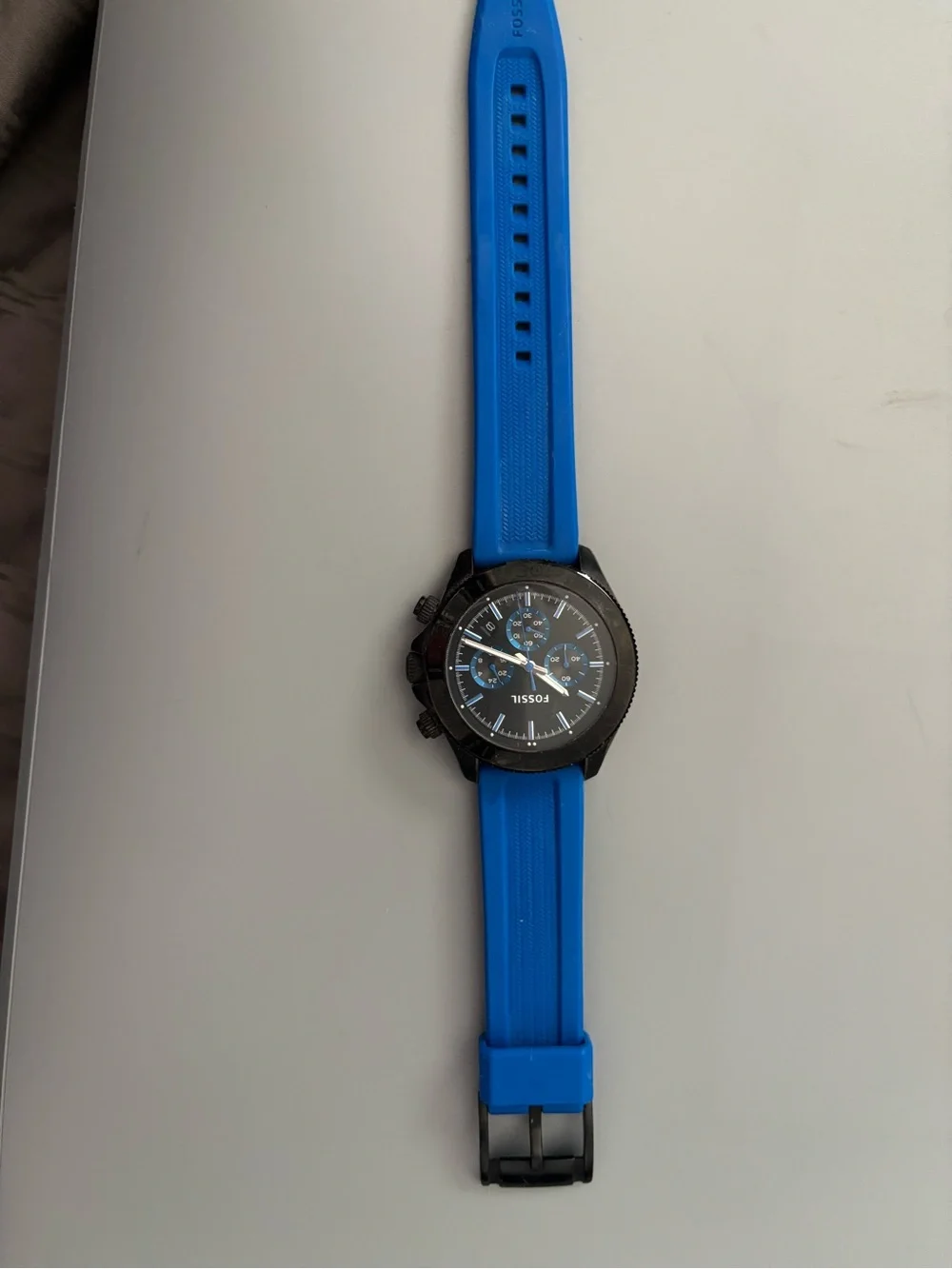 Fossil Men's Black Case Watch with Bright Blue Silicone Strap